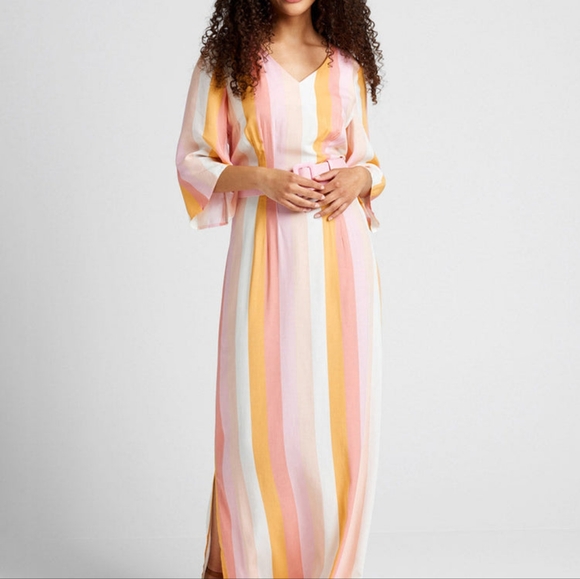 Modcloth Striped Pink and Yellow Sorbet Maxi Dress Womens Size 4 - Picture 1 of 12